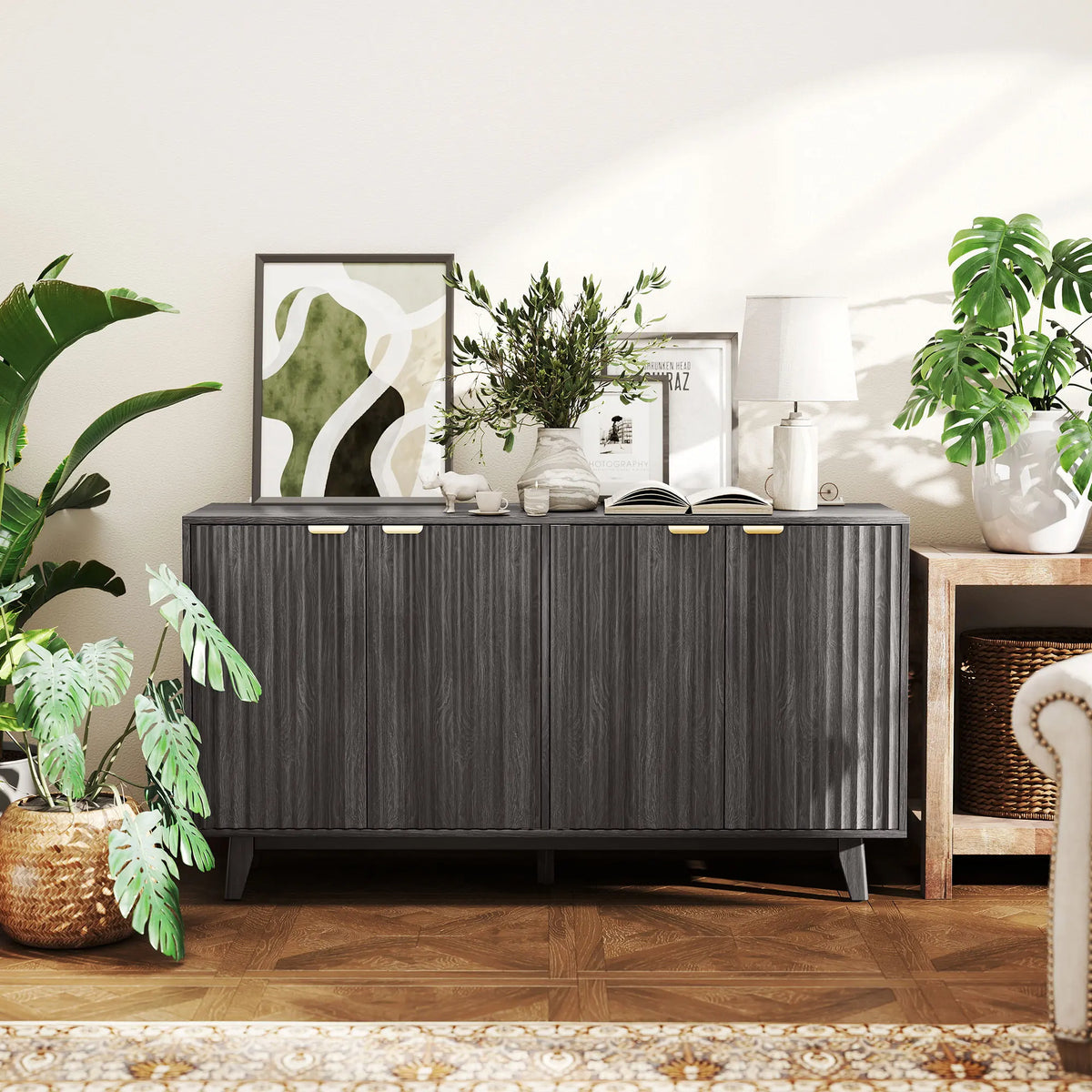 Fluted Modern Sideboard Buffet Cabinet with Storage