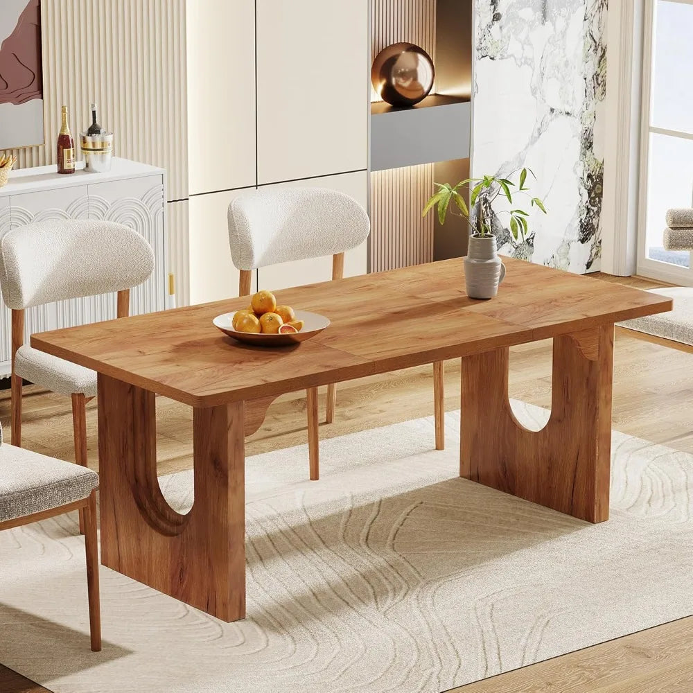 Modern Large Dining Table with Wood Pedestal Base