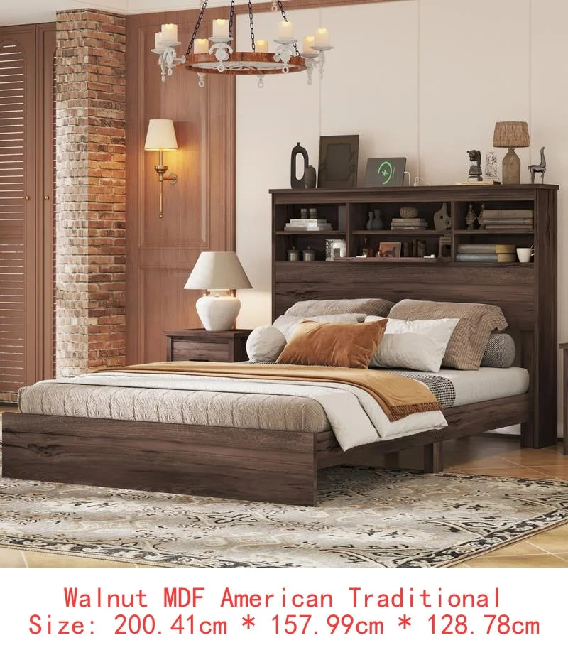 Vintage Bedroom Set - Wooden Bed Frame, 2 Nightstands & 1 Dresser