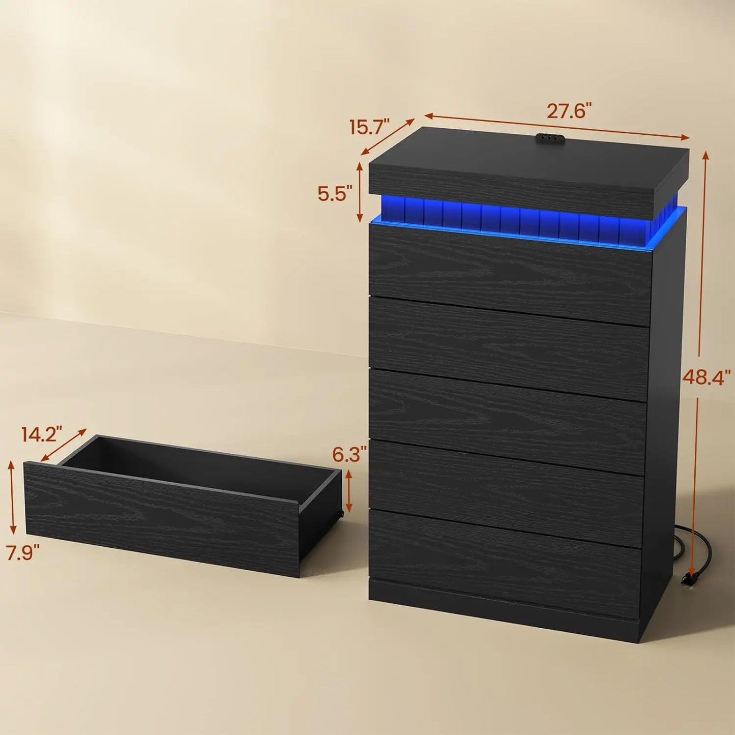 Sliding Top LED Power Outlet with Wood Chest