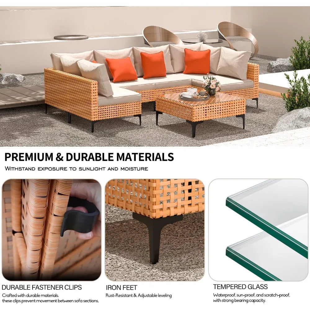 Outdoor Modular Wicker Sectional Sofa with Cushions and Table Patio Furniture Set