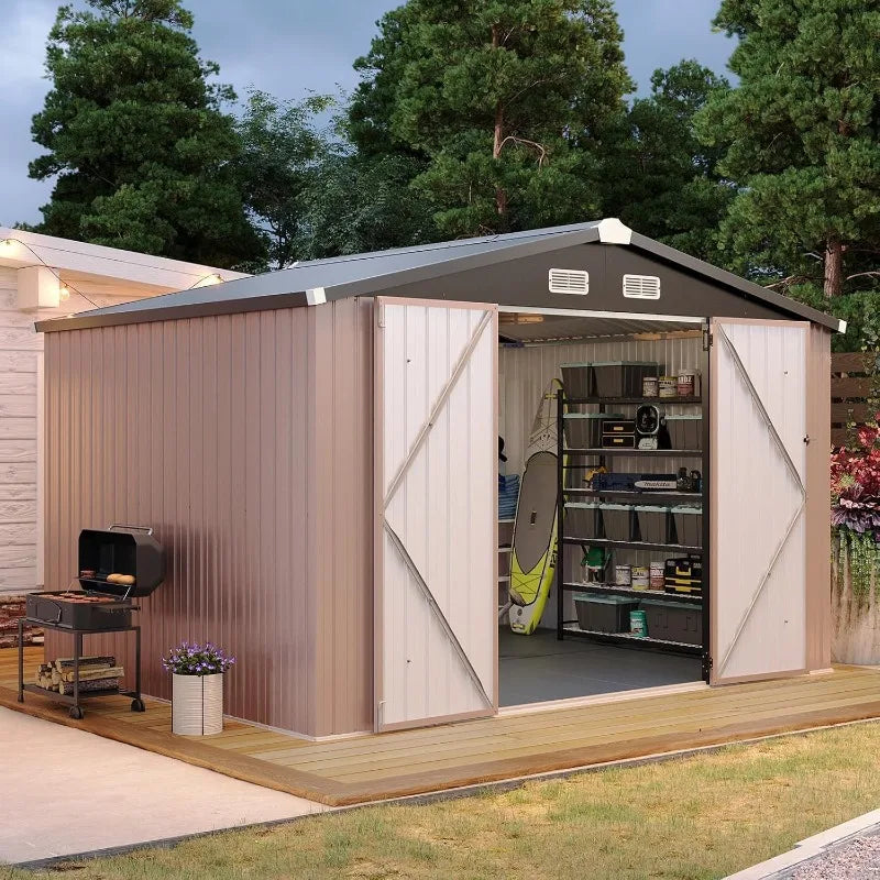 Outdoor Steel Shed Garden Utility Cabinet with Lockable Door Waterproof & Rust-Proof