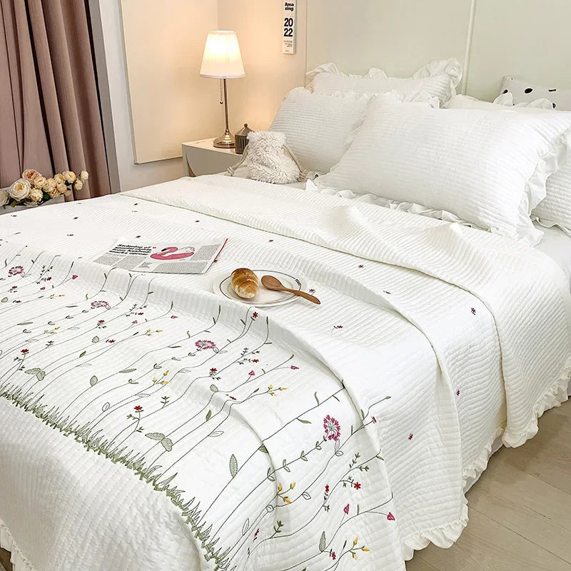 Ruffles Flowers Embroidery Summer Quilt