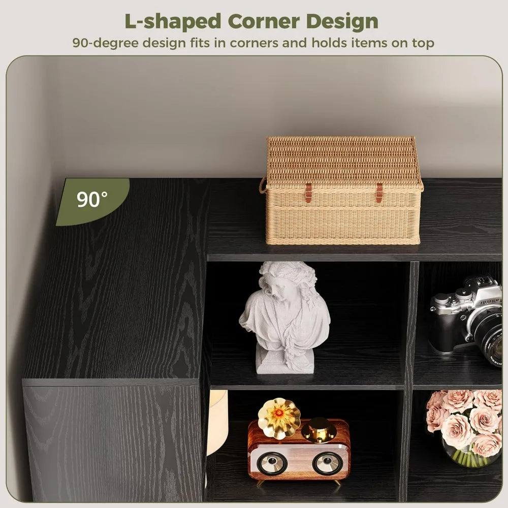 10 Open Shelves and 2 Drawers L-Shaped Corner Bookshelf