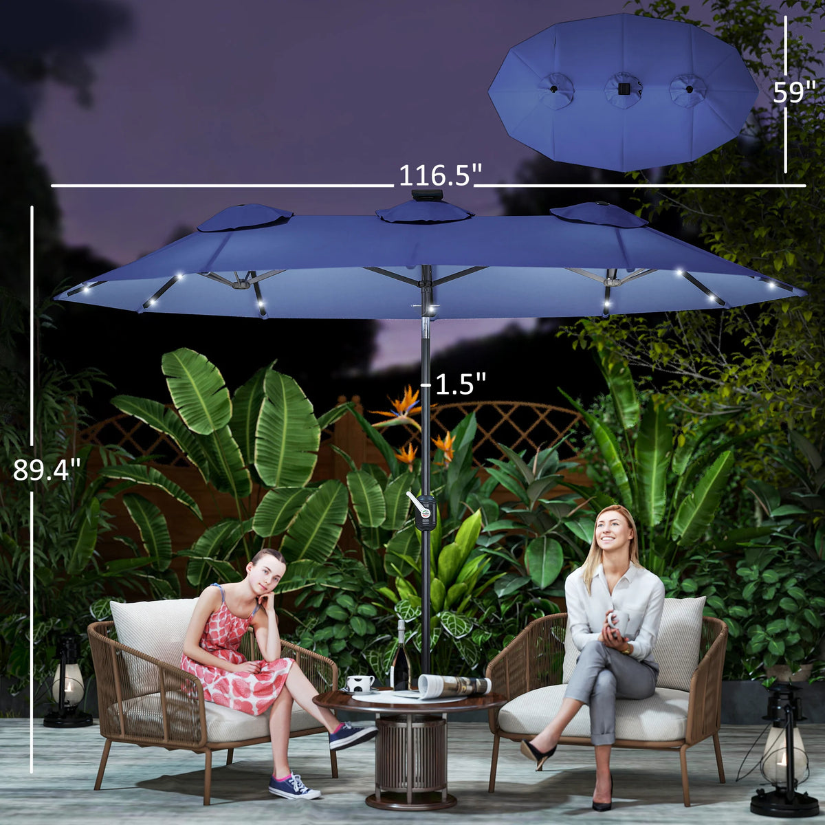 Double-Sided Patio Umbrella with LED Solar Light, Tilt