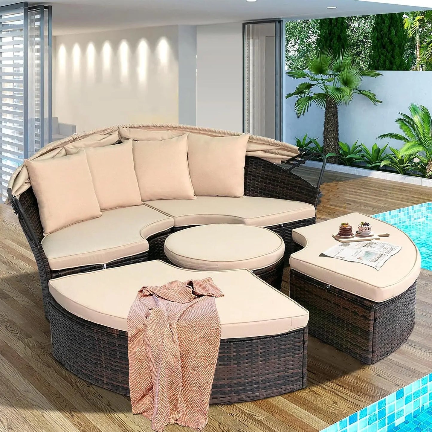 Round Retractable Canopy Daybed