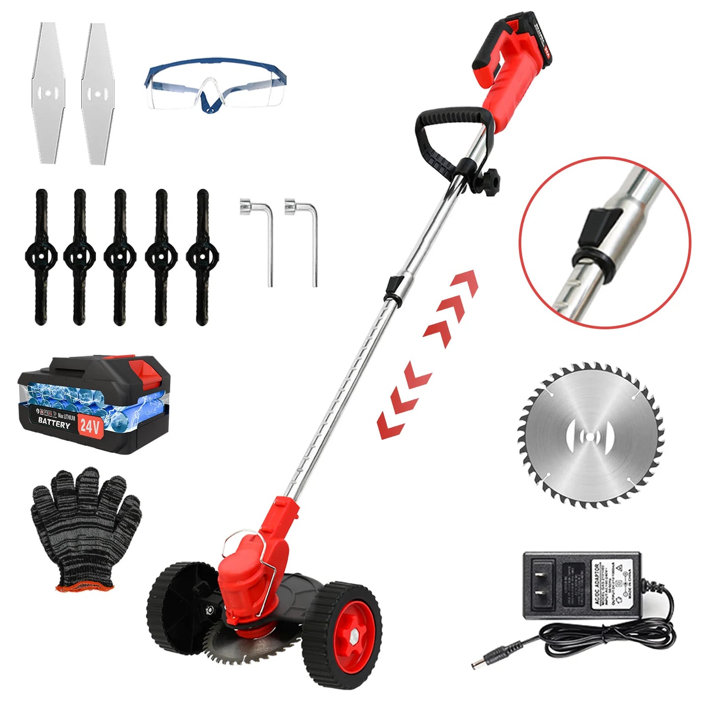 Cordless Weed Wacker Electric Grass Trimmer 3-in-1 Brush with Wheels Edger and Trimmer