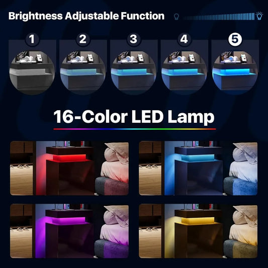 Nightstand Cabinet Bedside Table with LED Lights