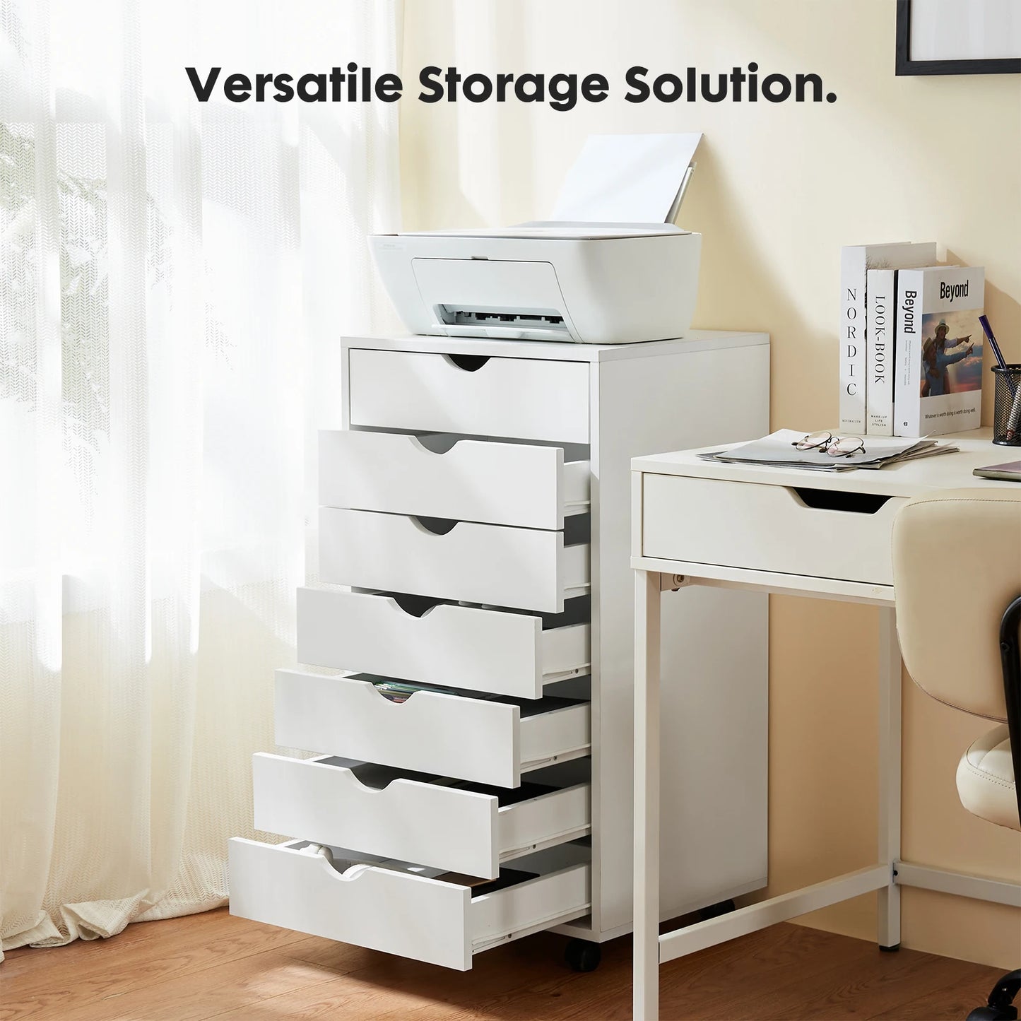 Storage Cabinet Wooden Wheels Organizer