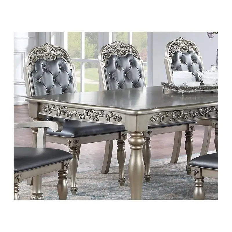Formal 1pc Dining Table with 2 Leaves, Silver Grey Finish, Antique Design