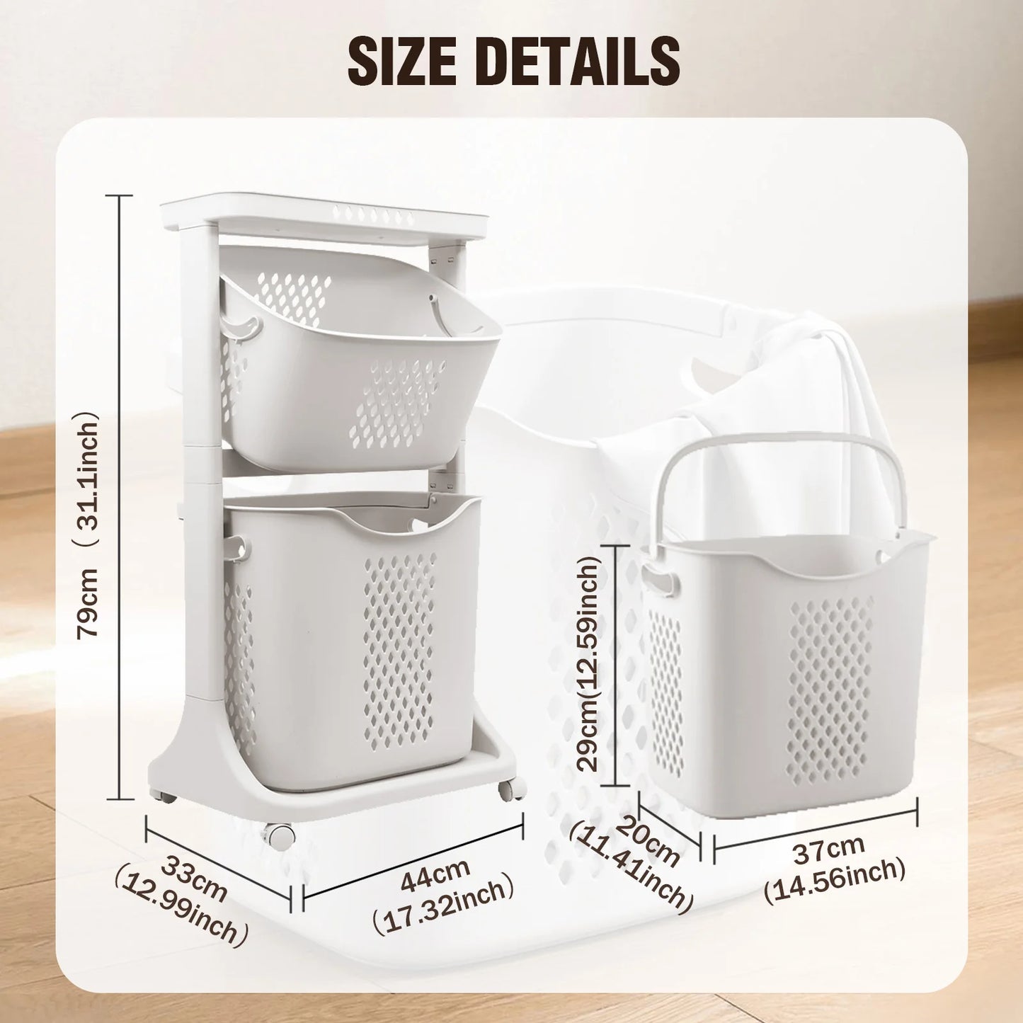Multi-Layer Rolling Plastic Laundry Hamper with Wheels