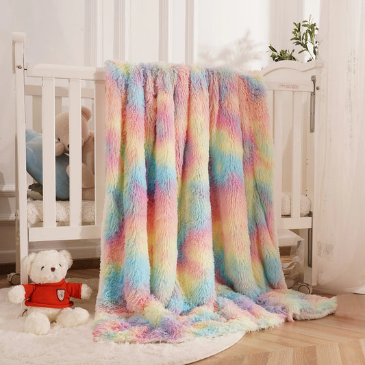 Fluffy Rainbow plush baby blanket