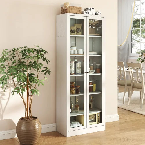 Tall Metal Kitchen Freestanding Storage with 5 Adjustable Shelves for Pantry