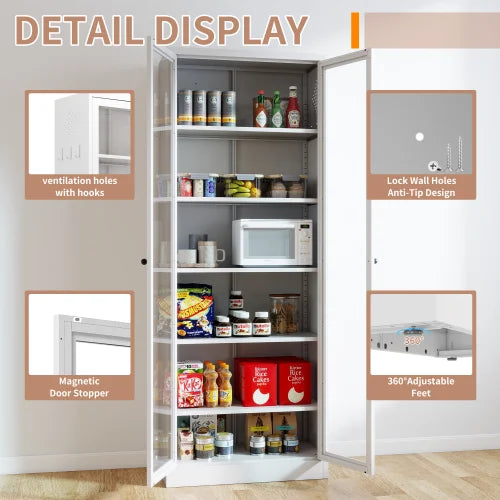 Tall Metal Kitchen Freestanding Storage with 5 Adjustable Shelves for Pantry
