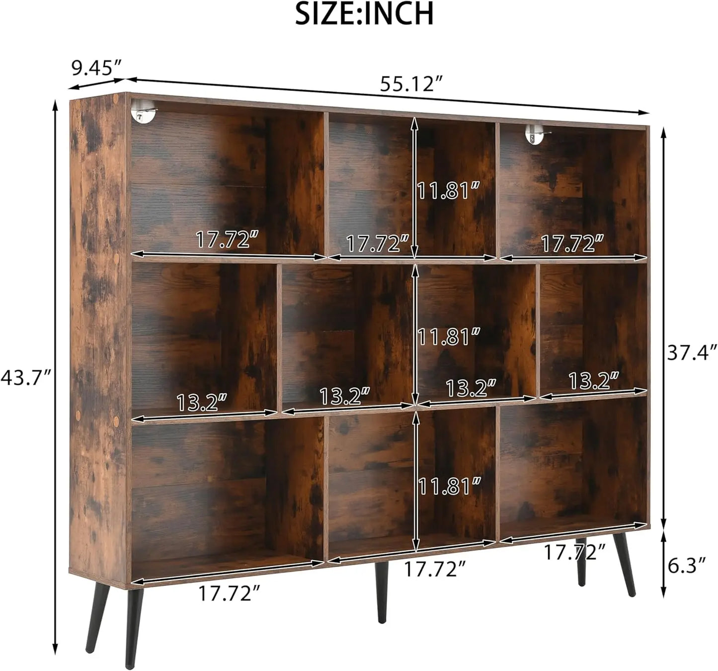 Freestanding Cubes Bookshelves Storage Organizer with 5 Iron Legs