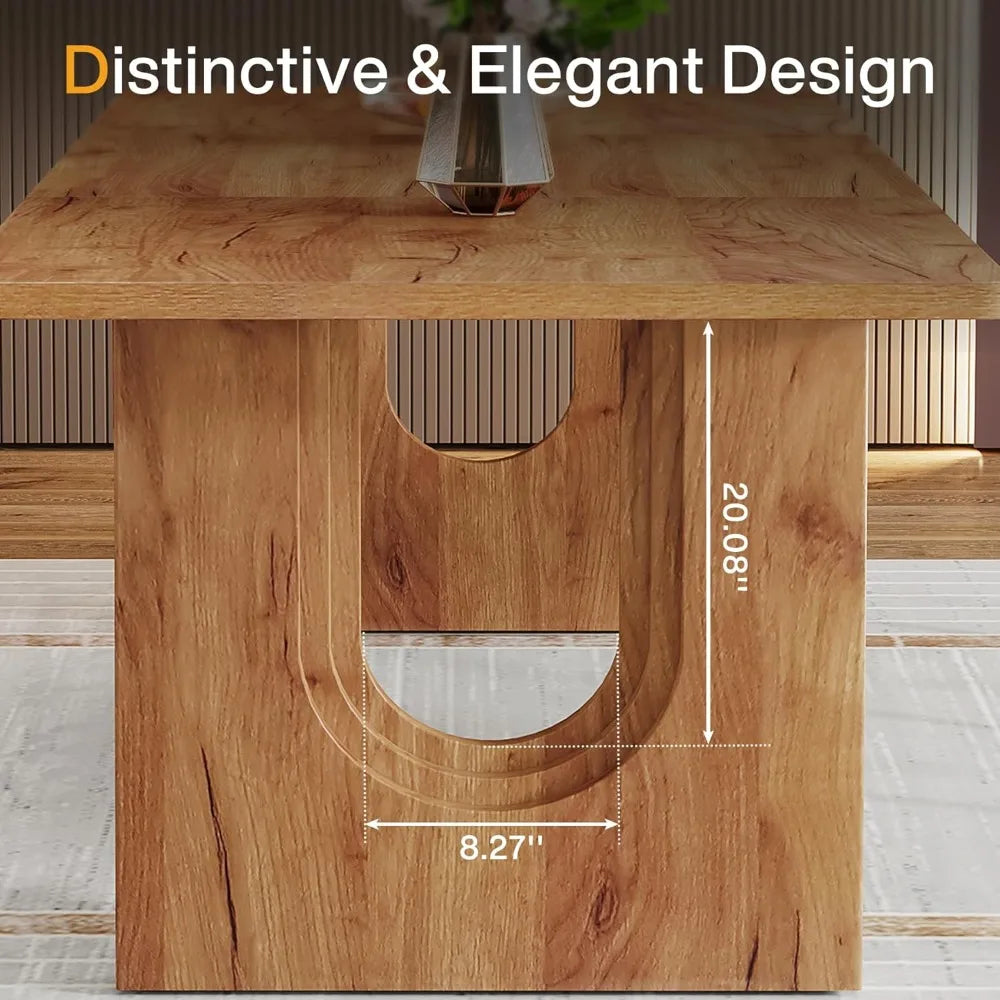 Modern Large Dining Table with Wood Pedestal Base