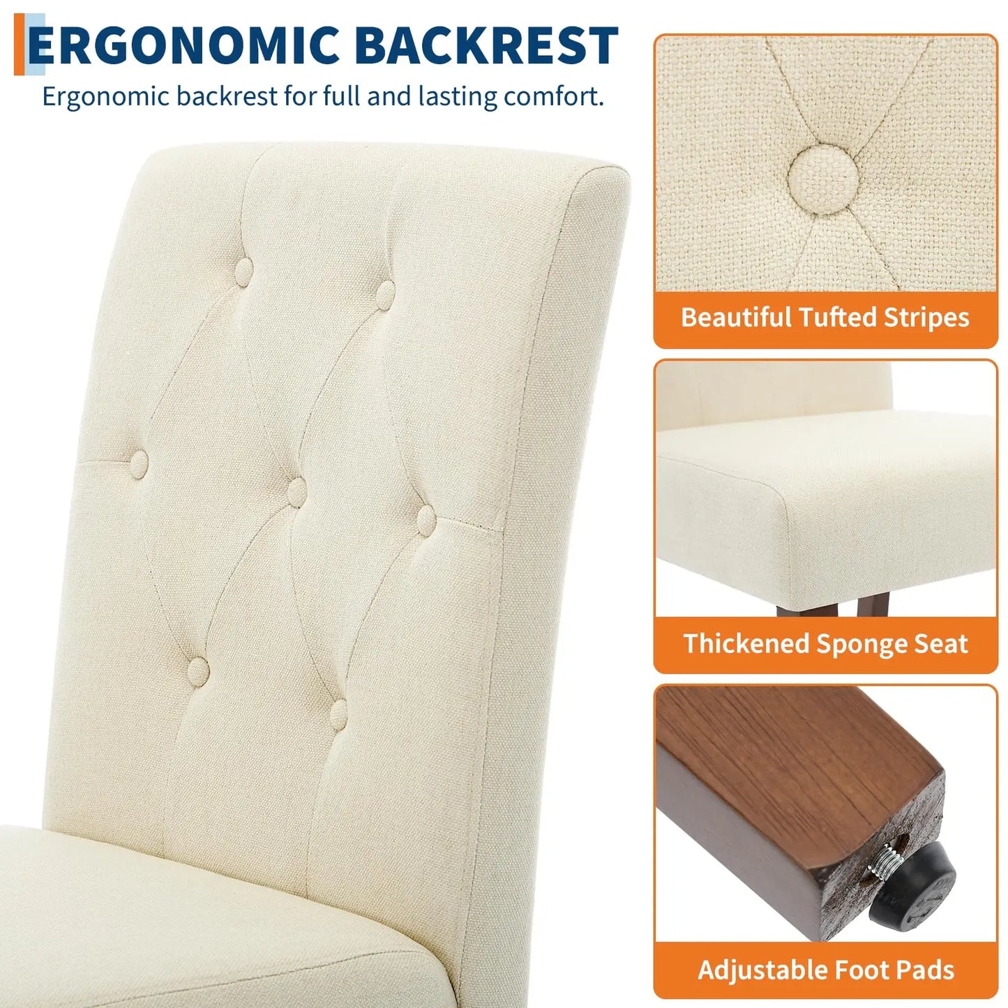 Upholstered Parsons Fabric Diner Dining Chairs with Nailhead Trim/Sturdy Wood Legs Set