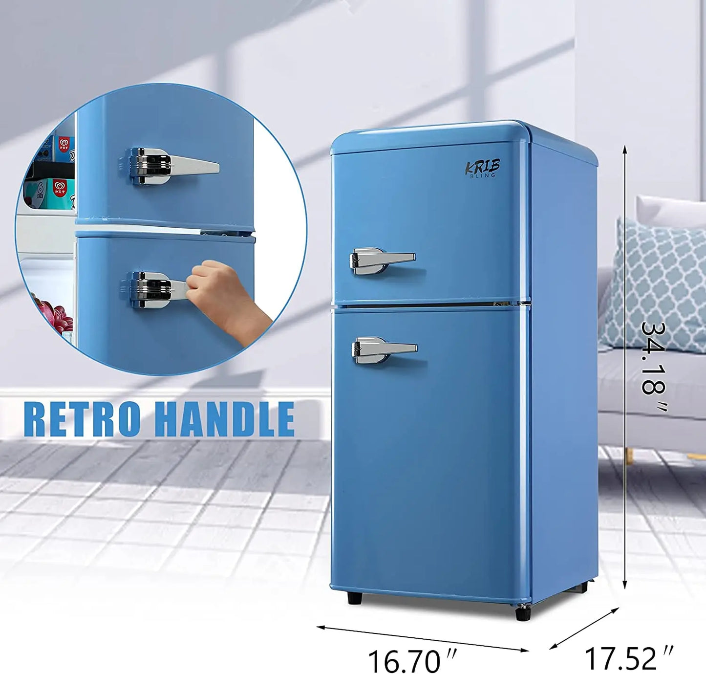 Retro Design Small Double Door Compact Refrigerator with Freezer