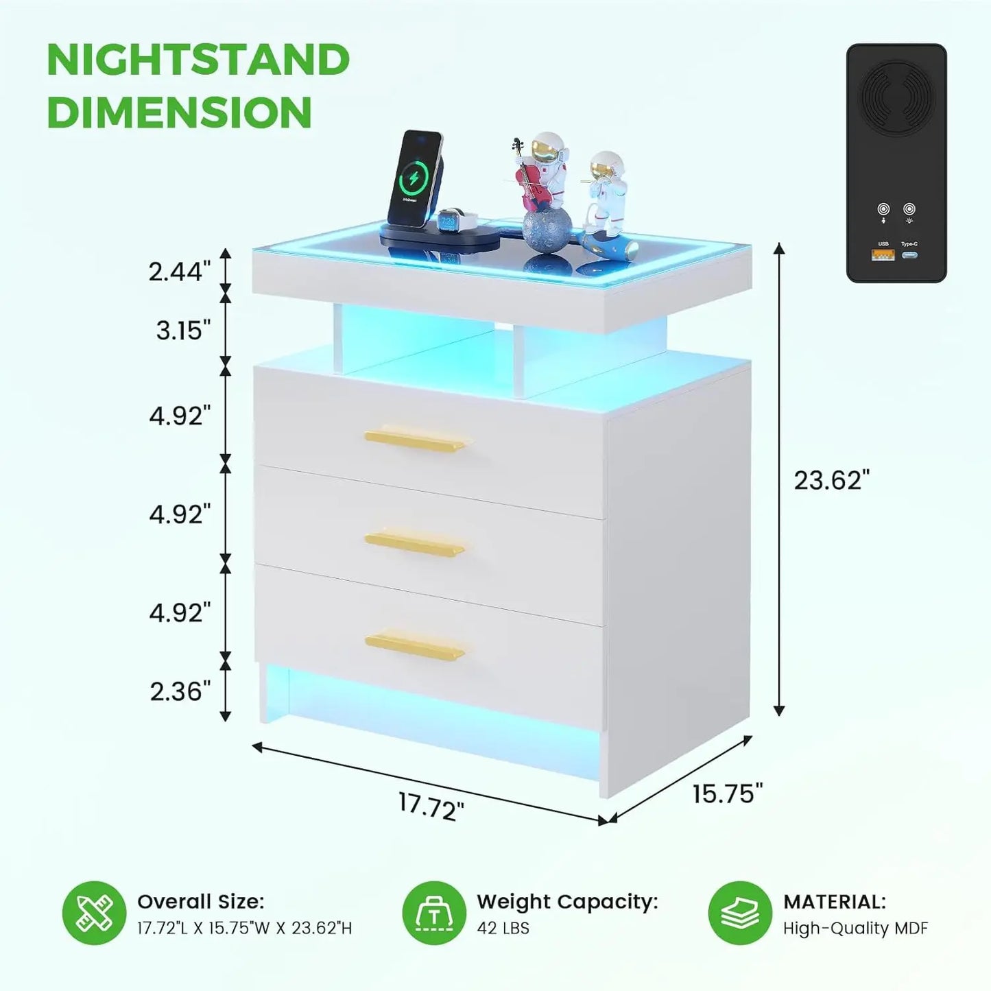 LED High Gloss Nightstand