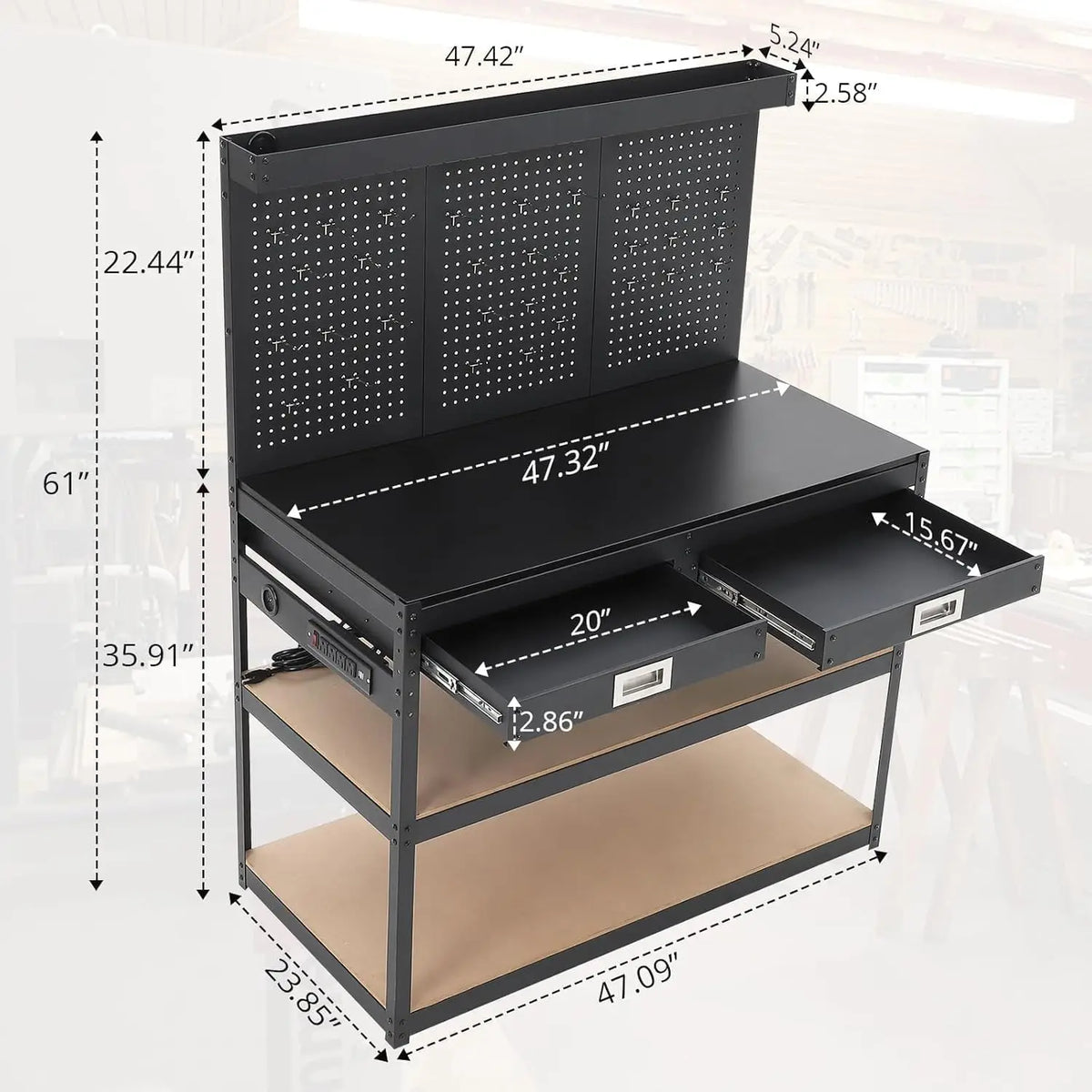 Workbench with Drawers & Pegboard