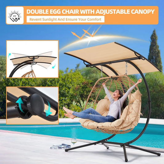 Over Sized Double Egg Chair with Adjustable Canopy