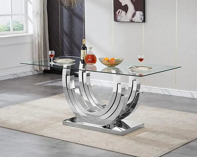 Modern Rectangular Tempered Glass Dining Table