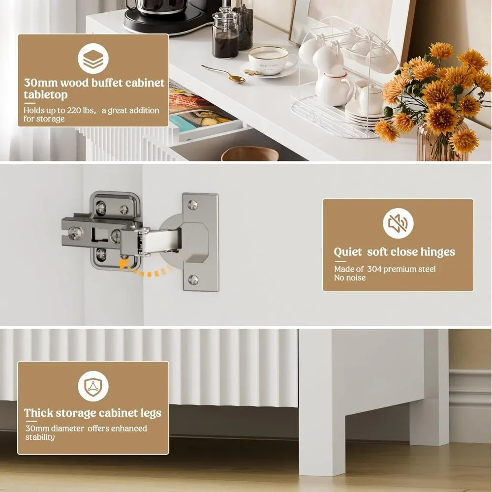 Fluted Buffet & Sideboard Cabinet with Adjustable Shelves