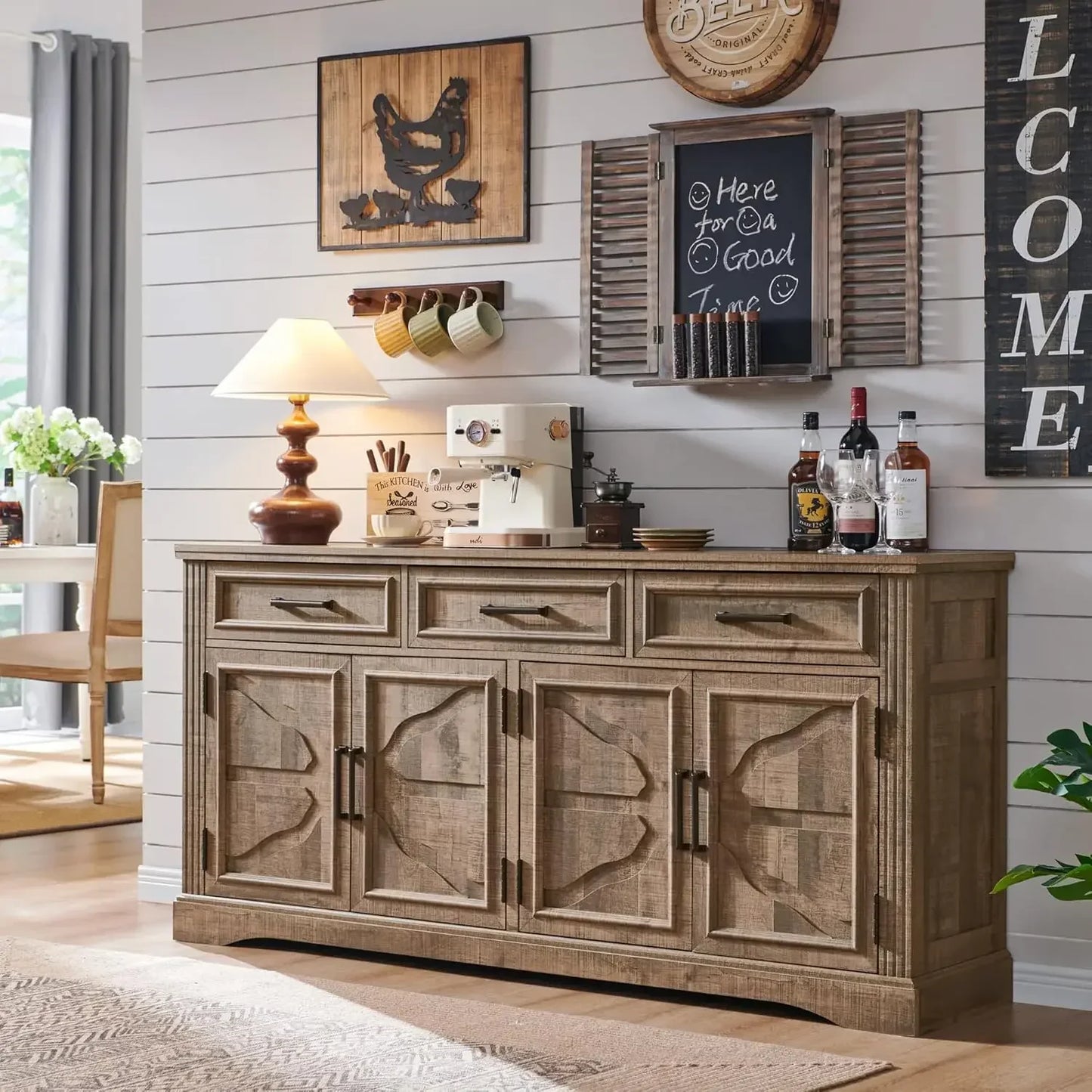 Large Buffet Sideboard Cabinet with 4 Doors and 3 Drawers
