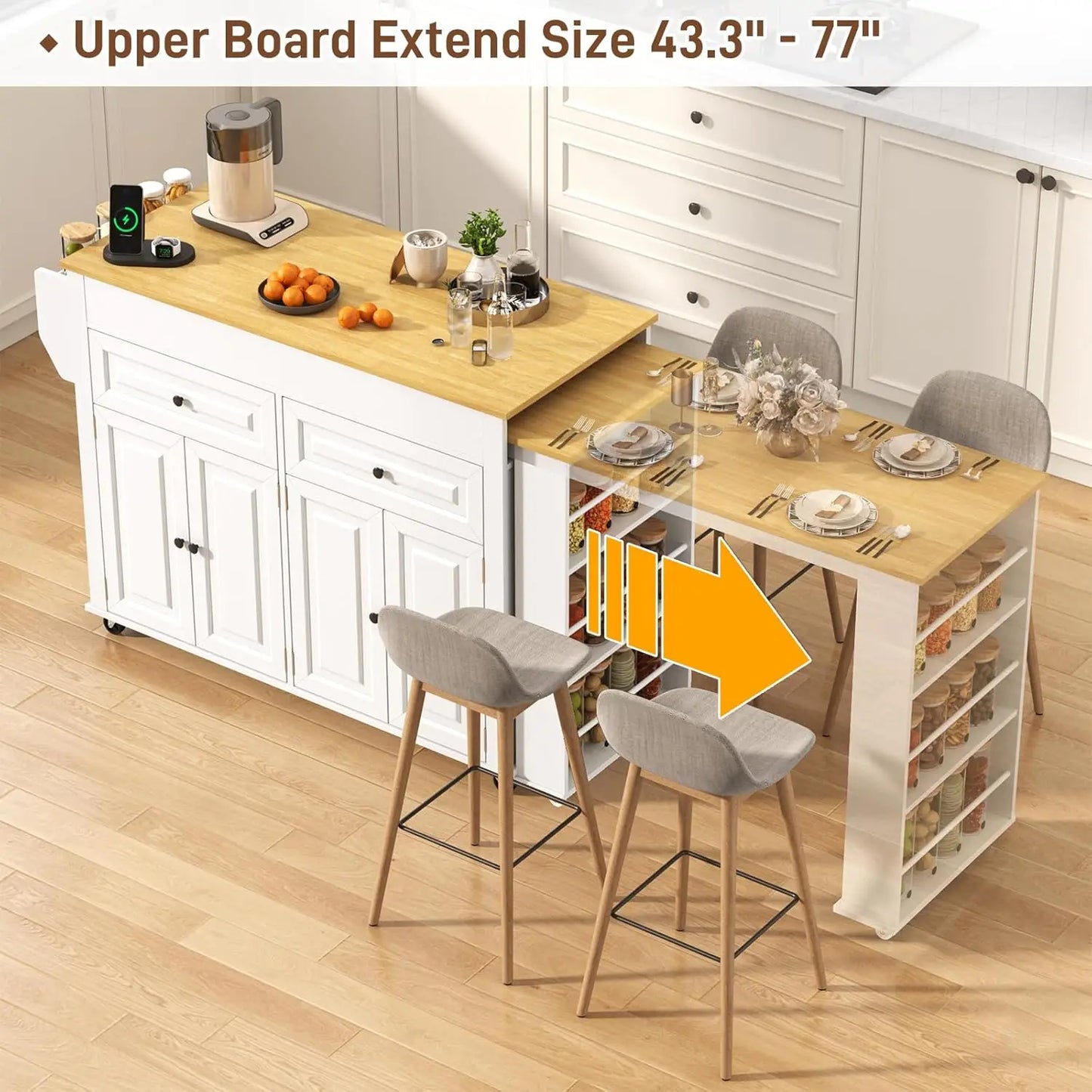 Large Mobile Extendable Dining Table and Power Outlet
