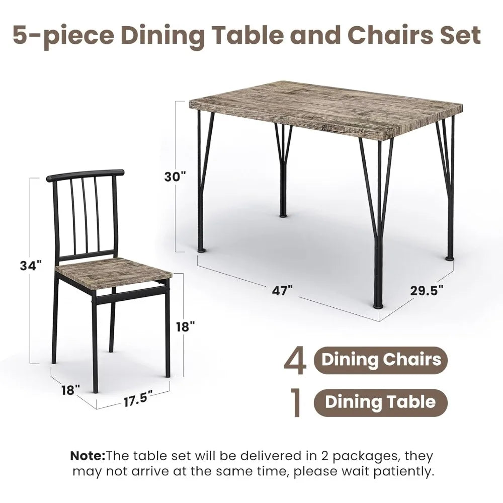 Modern Wood and Metal Dining Table Set