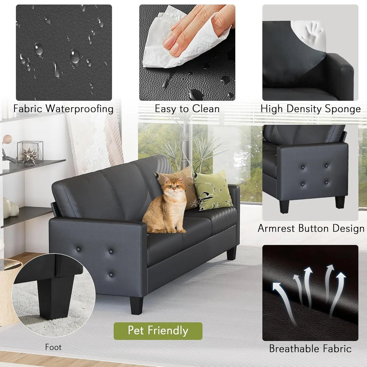 Modern Comfy Faux Leather Sofa Couch
