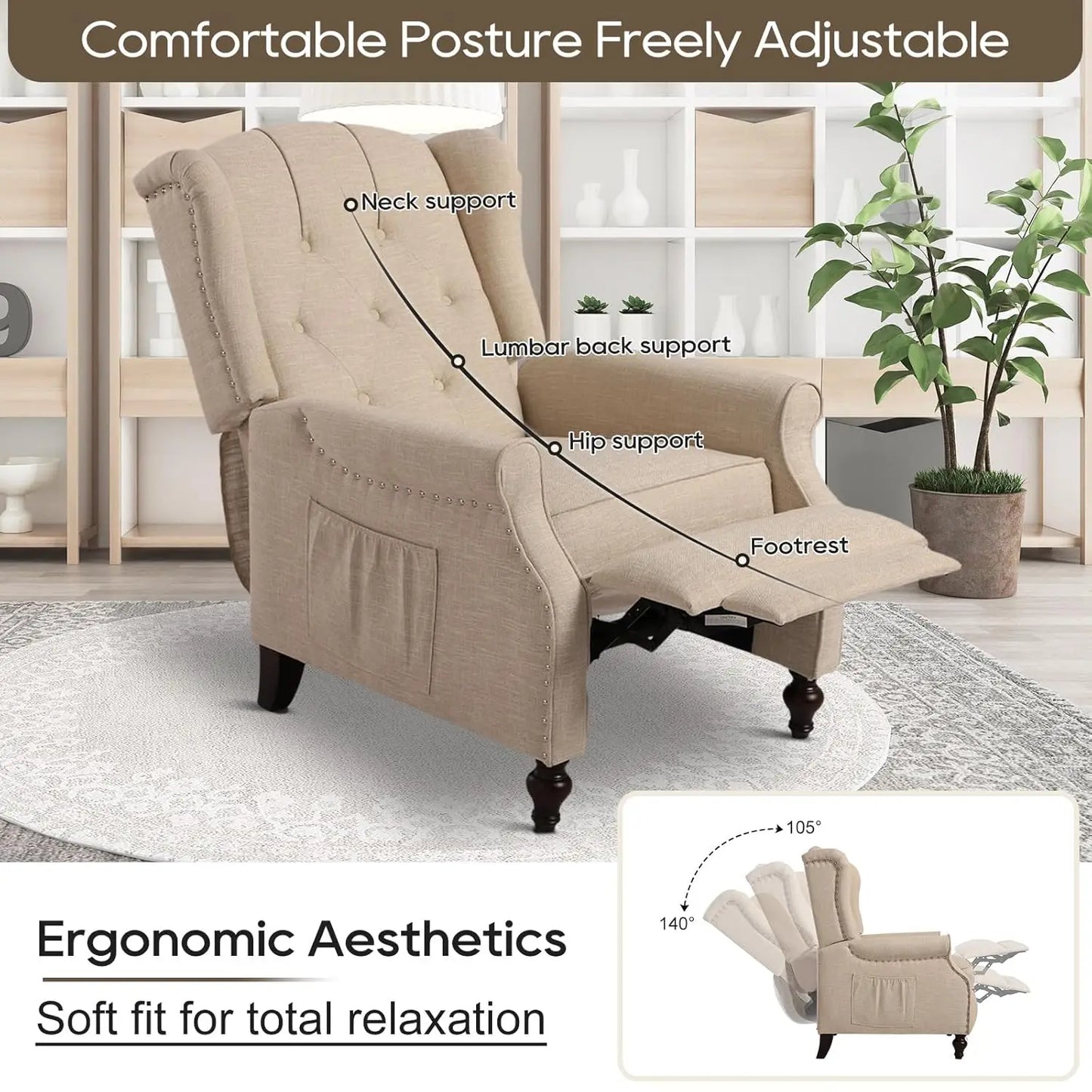 Massage Heat Wingback Recliner