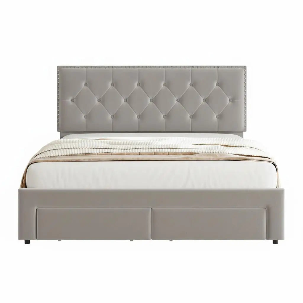 Vintage Velvet Headboard Bed Frame