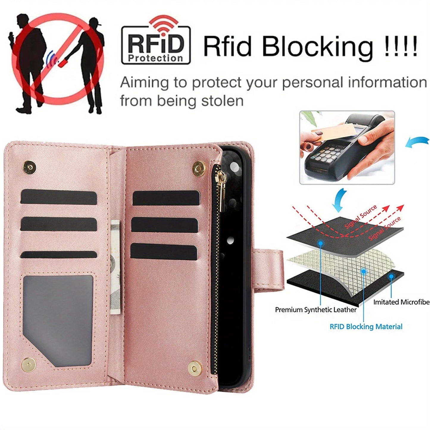 Cross-body PU Leather Wallet Flip Case with Zipper Card Slot