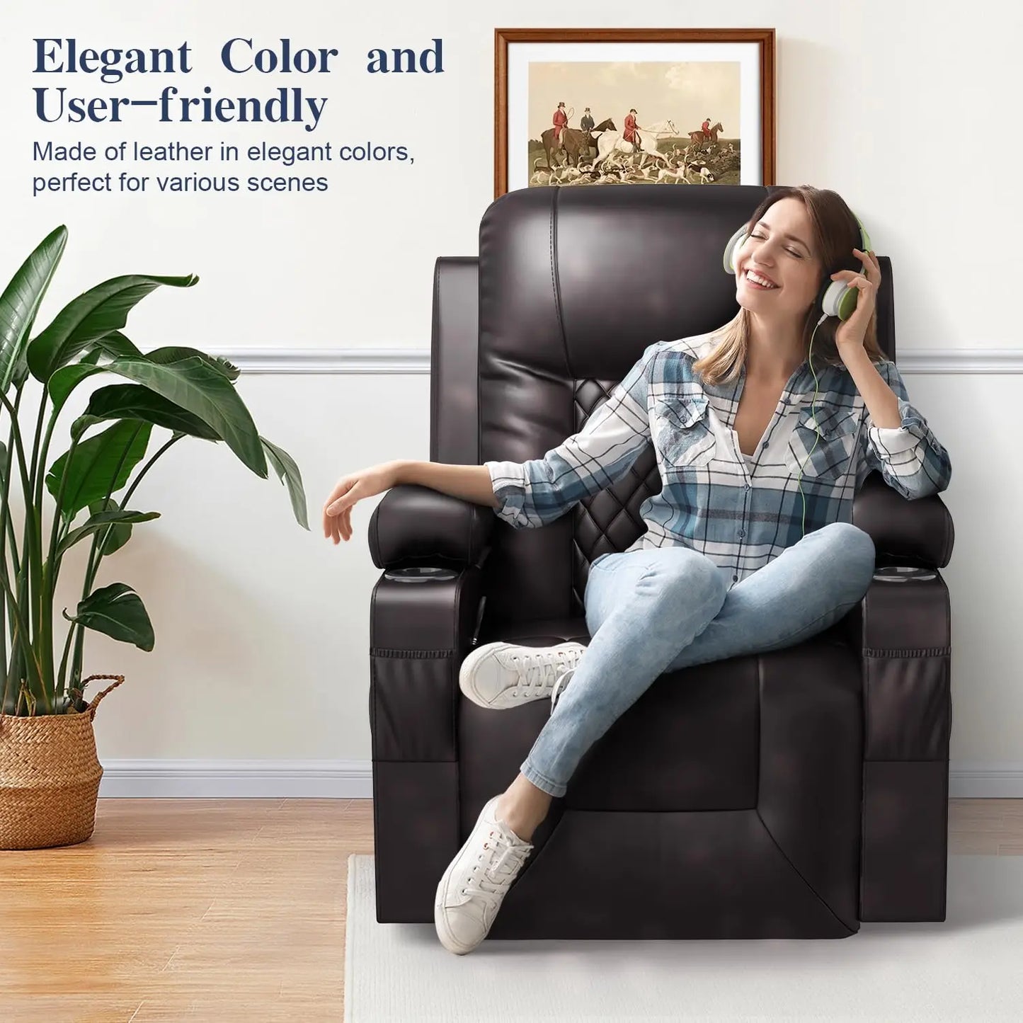 Heated Massage Recliner  Living Room Brown,Customized