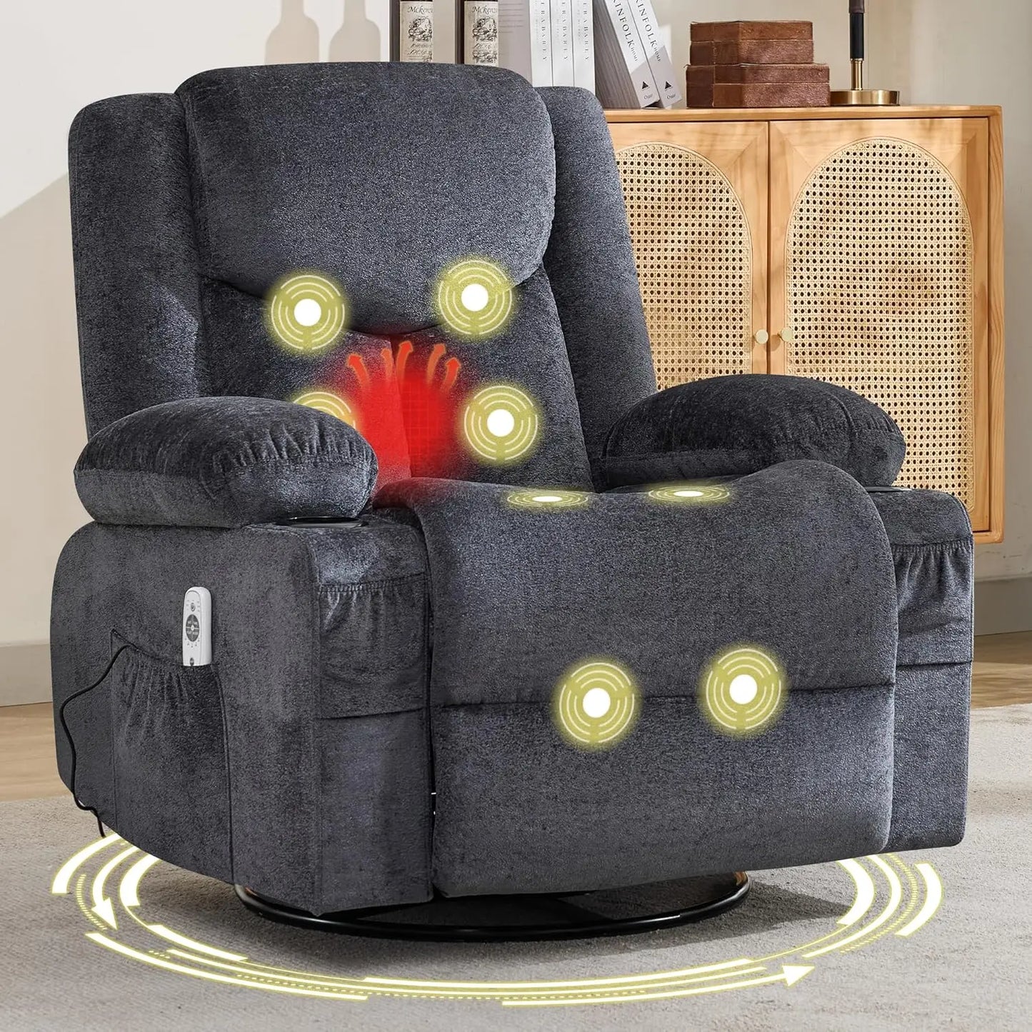 Swivel Recliner Chair w/ Massage & Heat