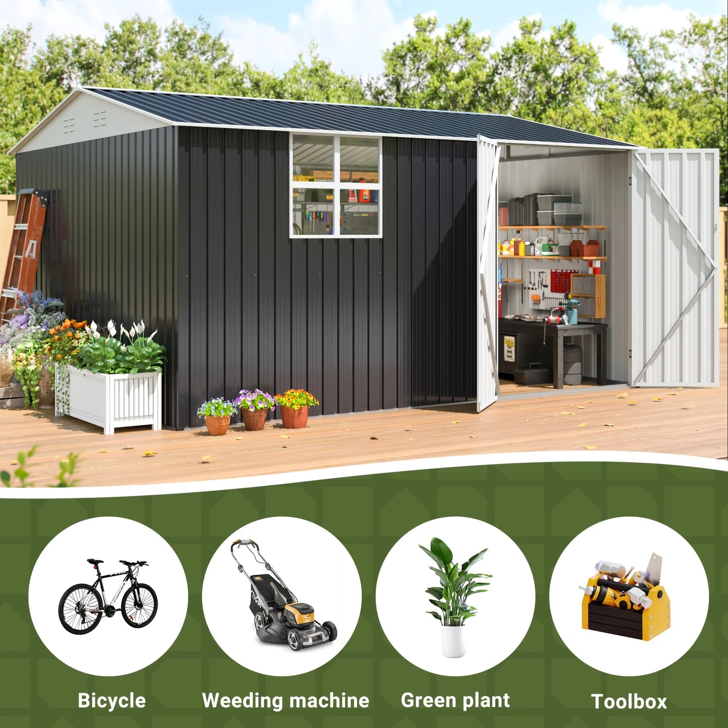 Outdoor Metal Storage Shed with Windows