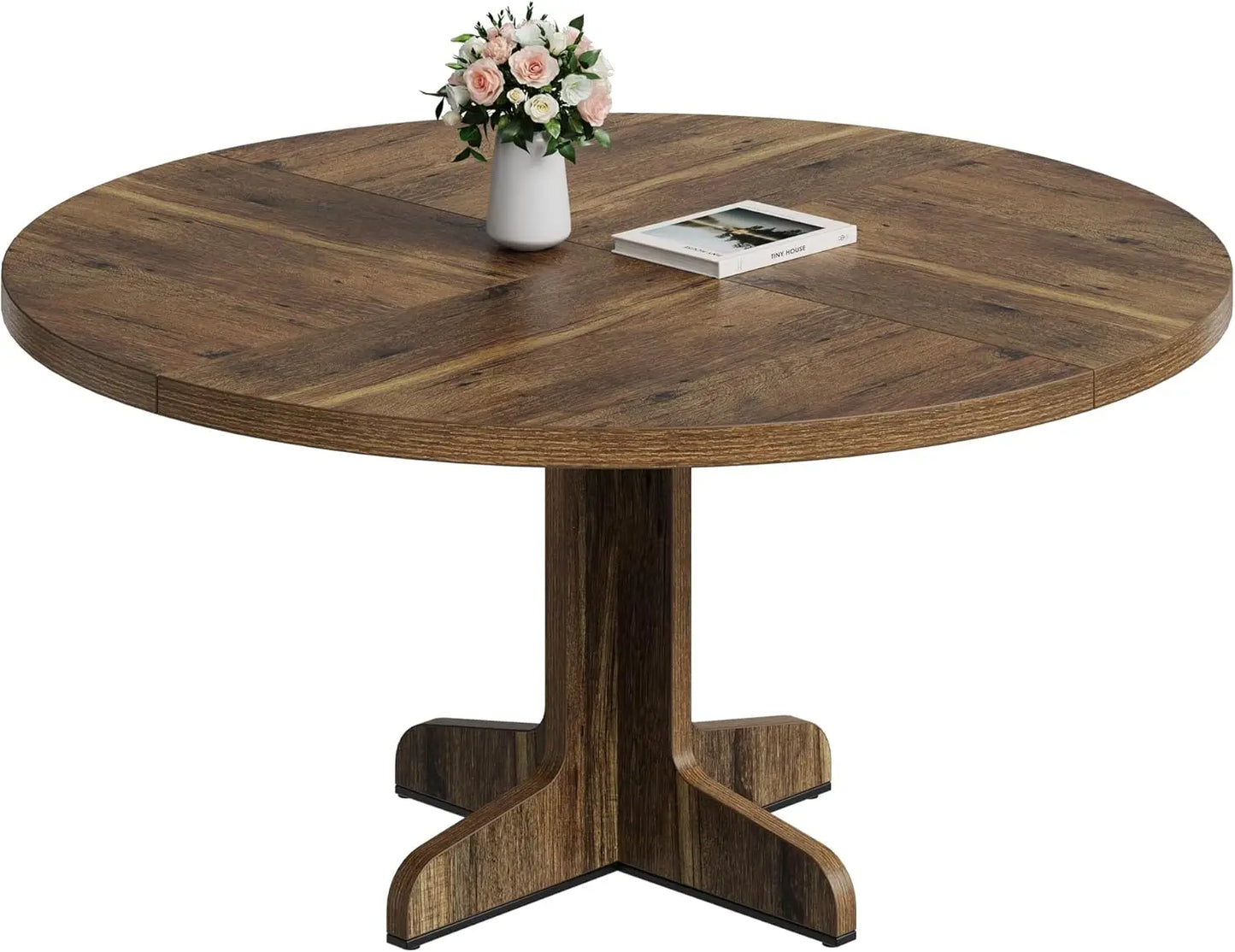 Farmhouse Round Dining Table with Tabletop and Stable Base