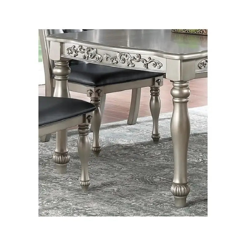Formal 1pc Dining Table with 2 Leaves, Silver Grey Finish, Antique Design