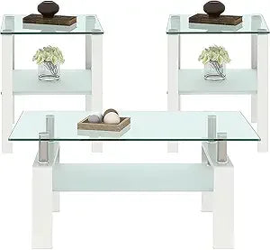 Glass Coffee Table and 2 End Side Tables