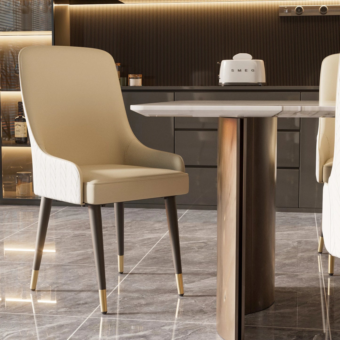 Tufted Back Lion Head Pull Ring Modern Set Dining Chairs