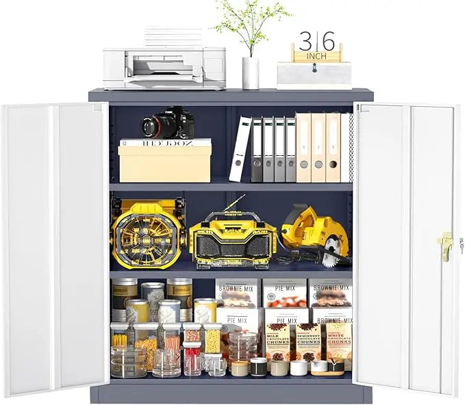Lockable Rolling Metal Garage Cabinets with 2 Doors and 4 Adjustable Shelves and Wheels