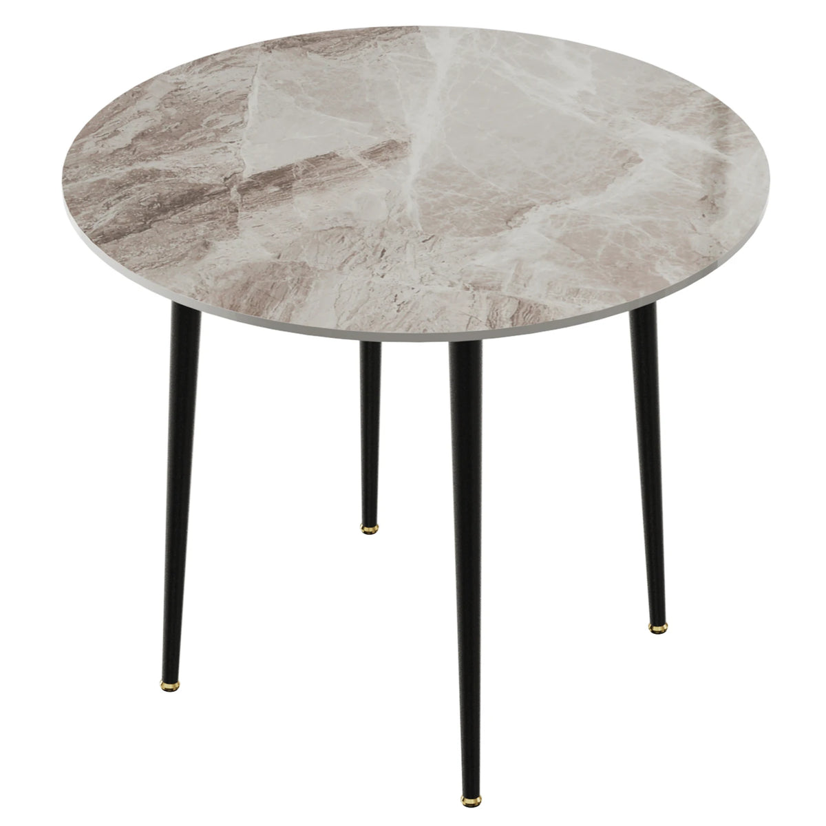 Sintered Stone Round Dining Table with Black Metal Legs