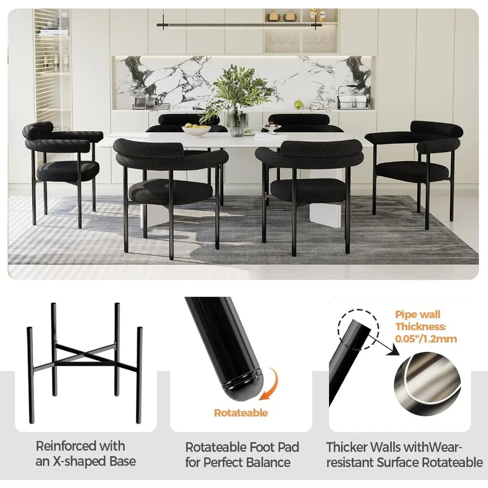 Modern Black Boucle Dining Chair with Arms Set of 4