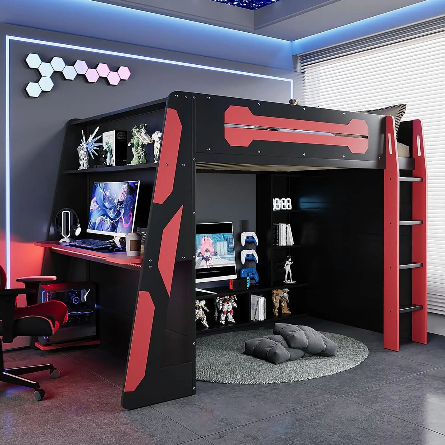 Full Wood Gaming Loft Bed