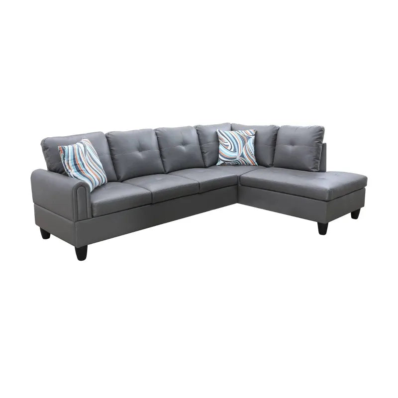 Living Room Dark Grey Faux Leather Sofa Set