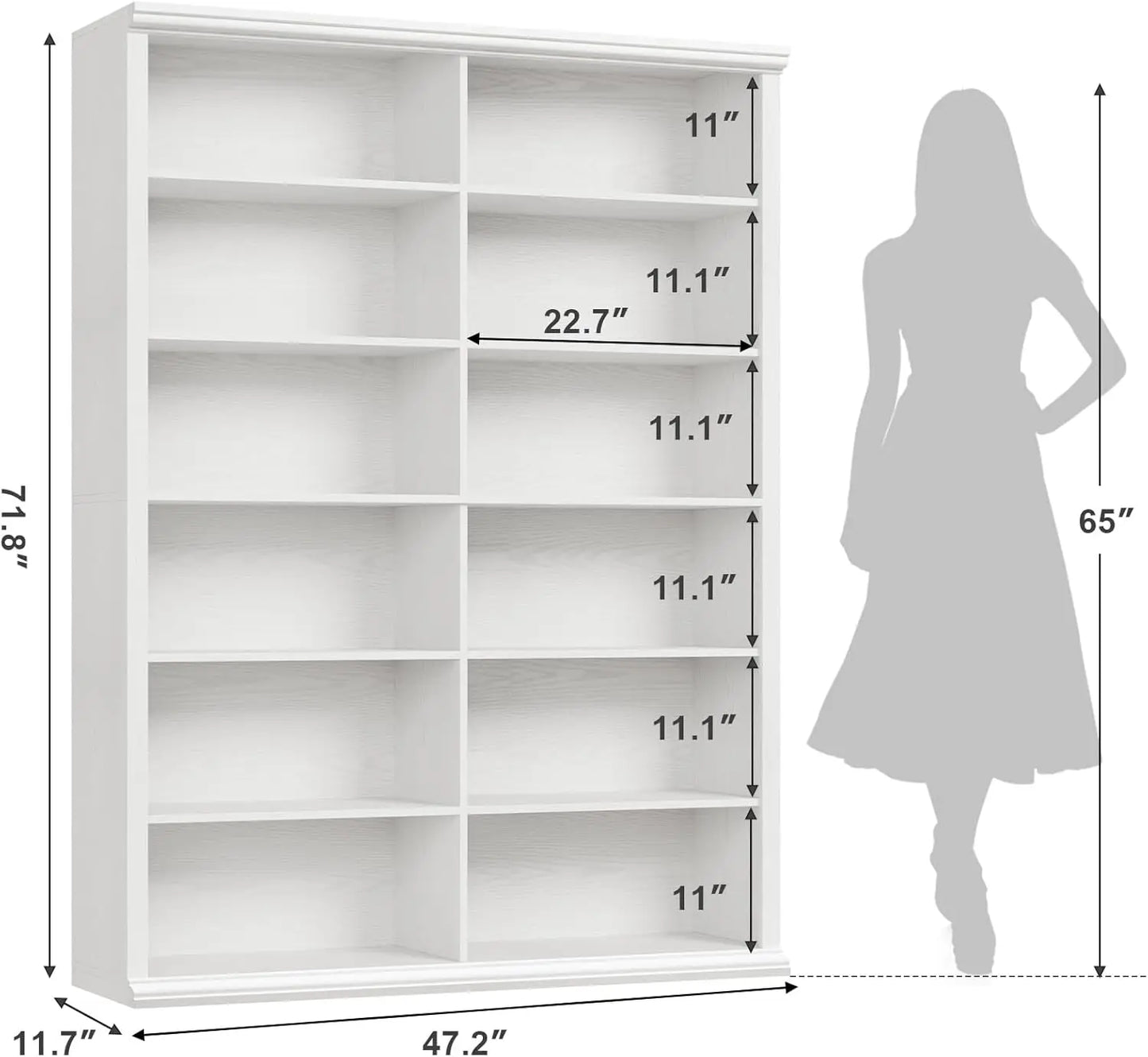 Extra Large Wooden Bookcase with Double Storage