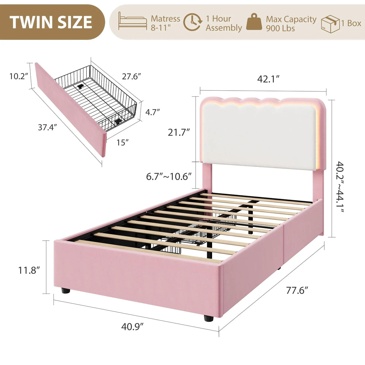 Upholstered LED Bed Frame