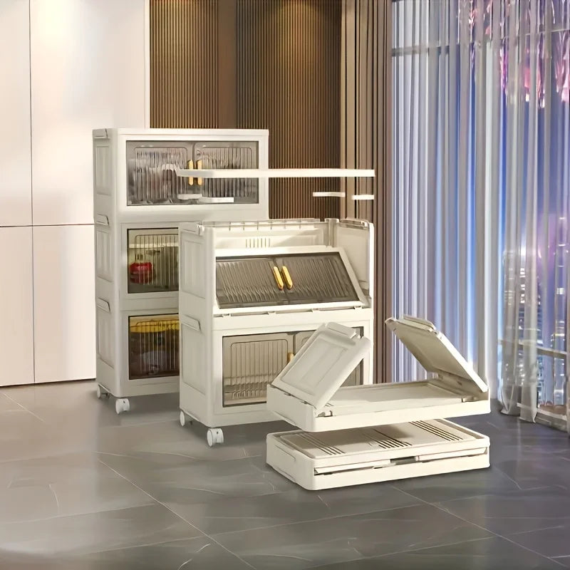 Stackable Practical Storage Cabinet with Doors and Wheels