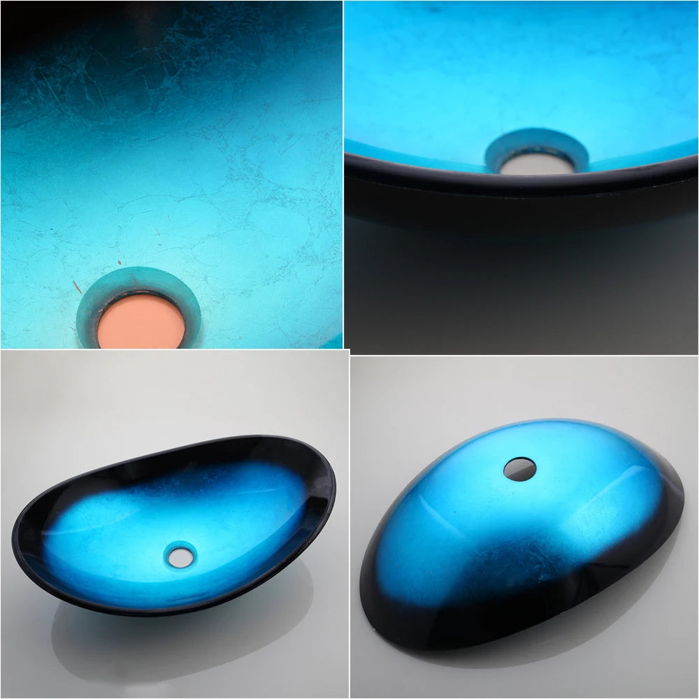 Tempered Glass Bathroom Sink Set